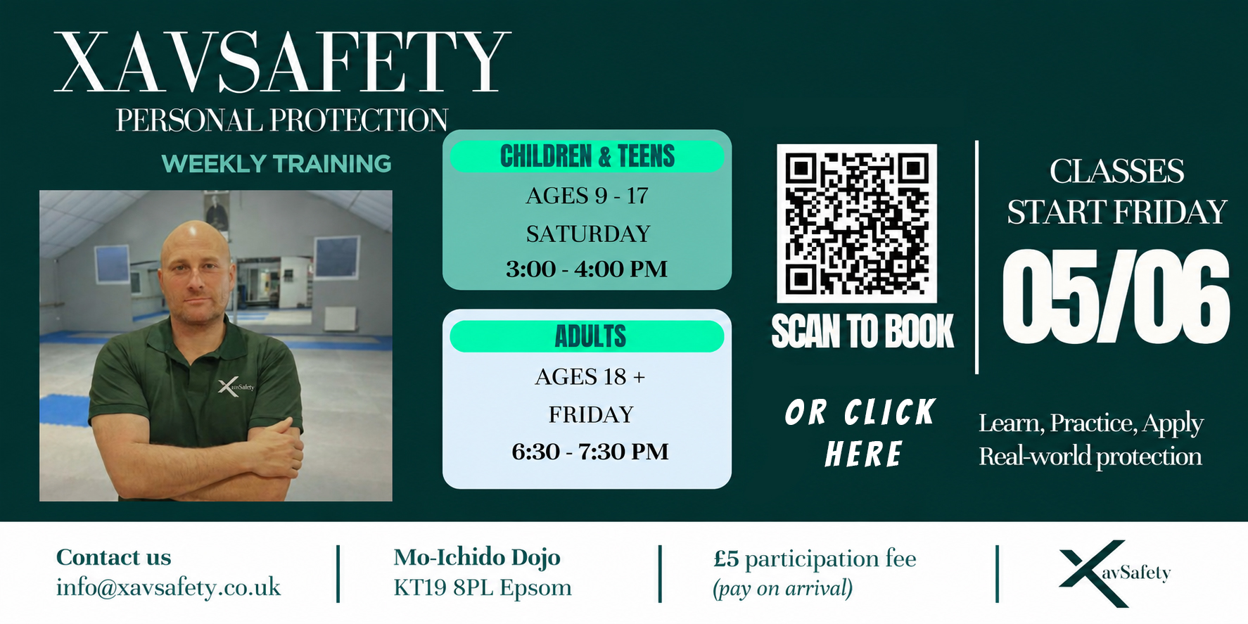 XavSafety Personal Protection weekly training - scan to book
